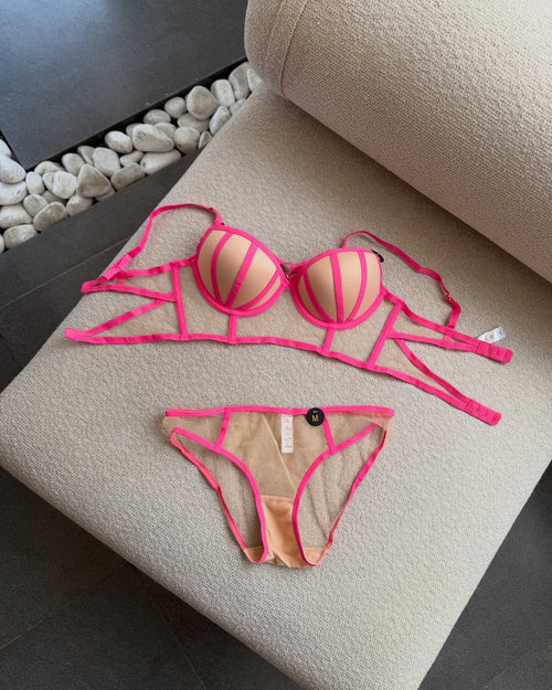 Caged Strappy Mesh Push-Up Bra & Panty Set – Pack of 3