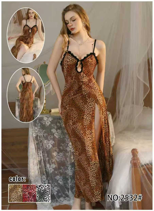 Leopard Print Front Slit Gown