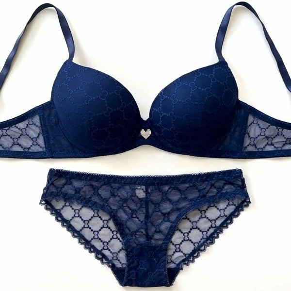 Heart Charm Lace Push Up Bra & Panty Set