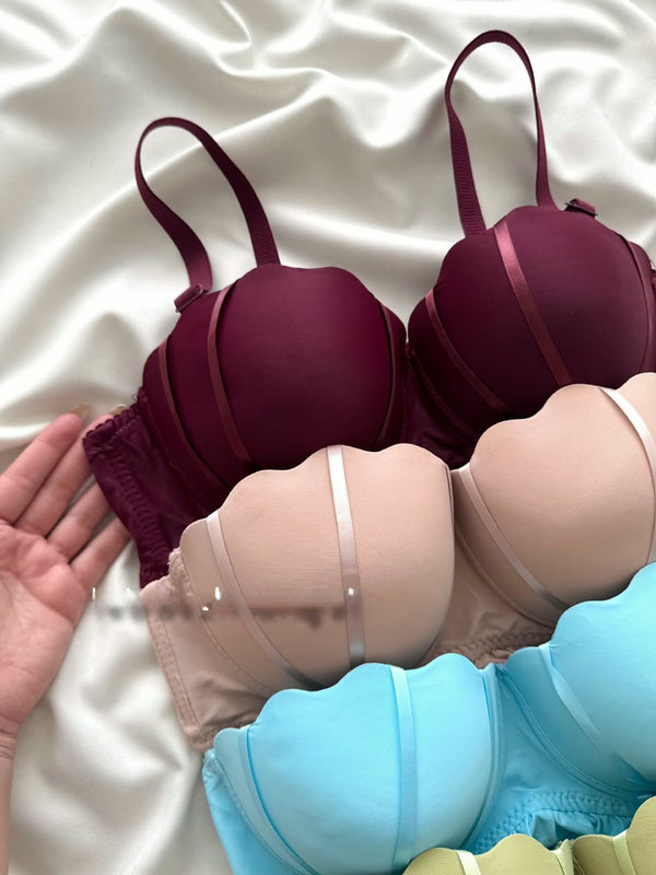 Scalloped Shell Cup Push-Up Bra with Ribbon Bows – Pack of 3