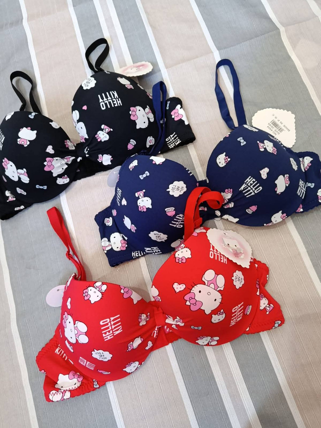 Kitty Print Cute Push Up Bra & Panty Set – Pack of 3